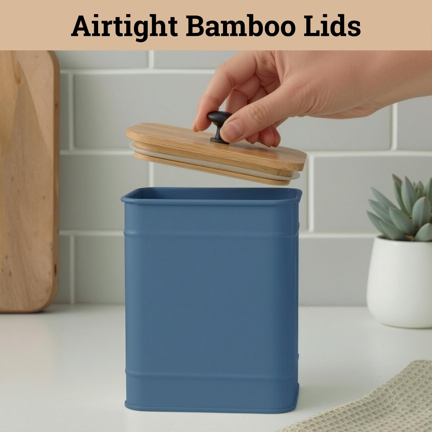 Kitchen Canisters for Countertop Set of 4 with Customizable Chalkboard Labels & Marker Pen - Big Iron Kitchen Canister Set with Airtight Lids - Blue Canisters - Sugar Tea Coffee Containers Sets
