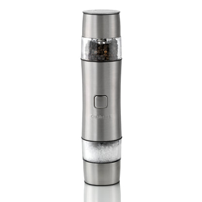 Cuisinart Electric Salt and Pepper Grinder Set Rechargeable Seasoning Mill No Batteries Needed, 20 Min Charging Measuring Cap Adjustable Grind Settings 3 Year Guarantee Silver