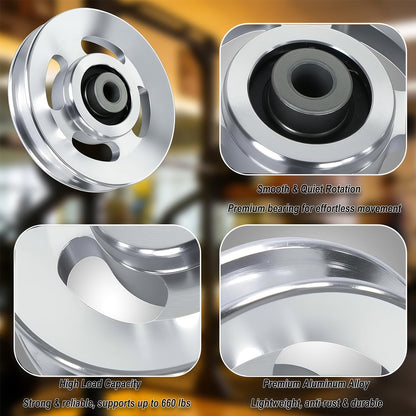 Wozafepp 4Pcs 90mm Aluminum Alloy Gym Pulley Wheel, Universal Silent Cable Machine Pulley, Heavy Duty Bearing Pulley for Home Gym Equipment, Fitness Pulldown Attachments Replacement Parts (Silver)