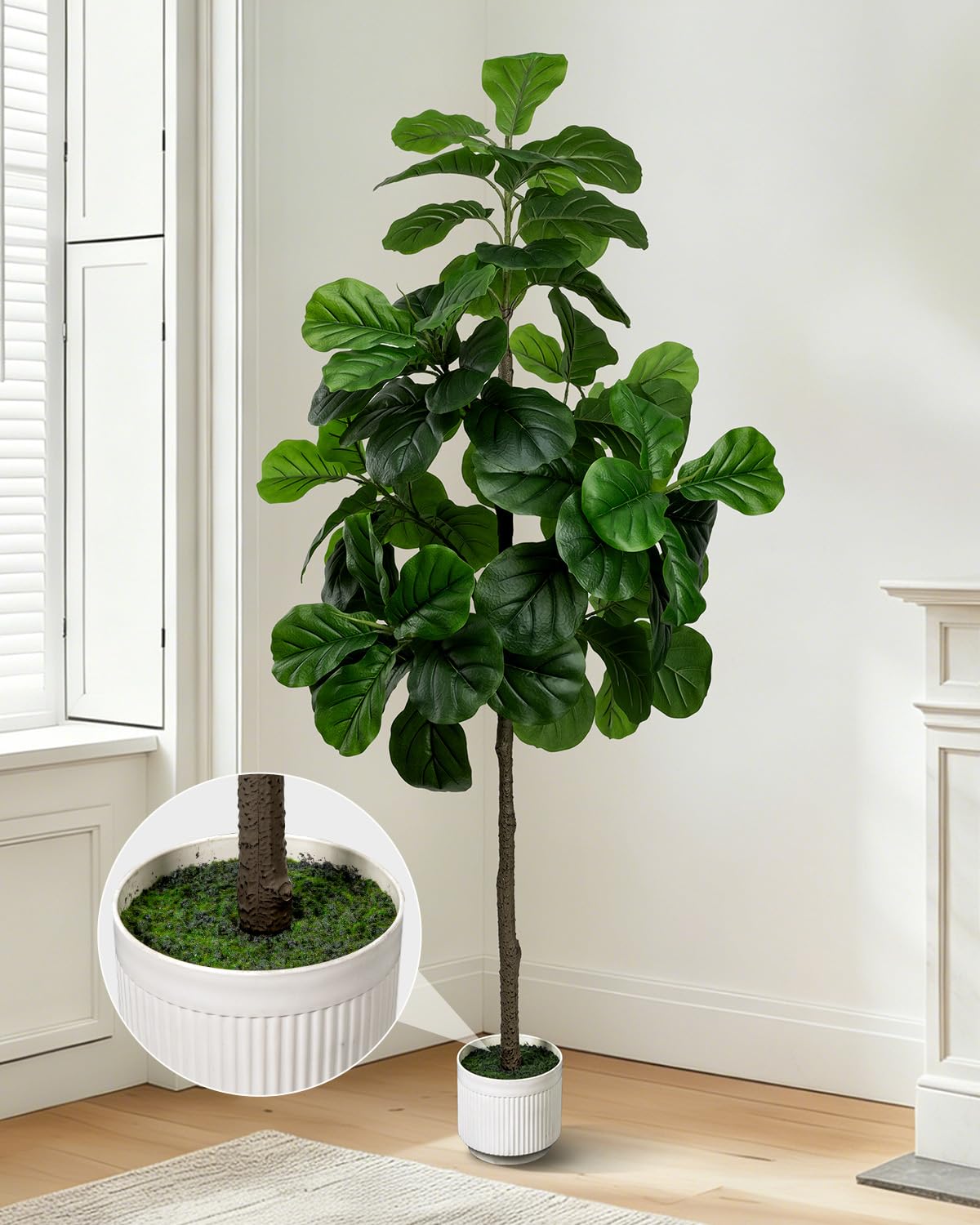 LuceAlberi Artificial Fiddle Leaf Fig Tree 6FT - Large Fake Tree with White Planter, Tall Faux Ficus Lyrata Tree Floor Plants for Indoor Home Decor Office Living Room Housewarming Gift, 1Pack