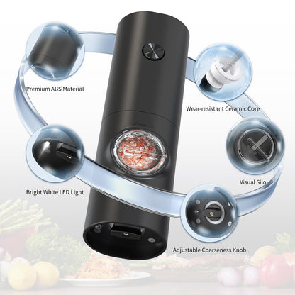 CIRCLE JOY Electric Salt and Pepper Grinder Set, Battery Operated Pepper Mill Grinder with Base, Adjustable Coarseness and Automatic Single Hand Operation, Black
