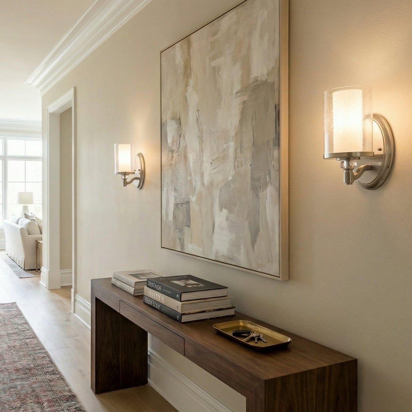 Kira Home Victoria 10" Modern Crystal Wall Sconce, Dual Glass Silver Wall Light with Seeded and Frosted Glass, Brushed Nickel Finish