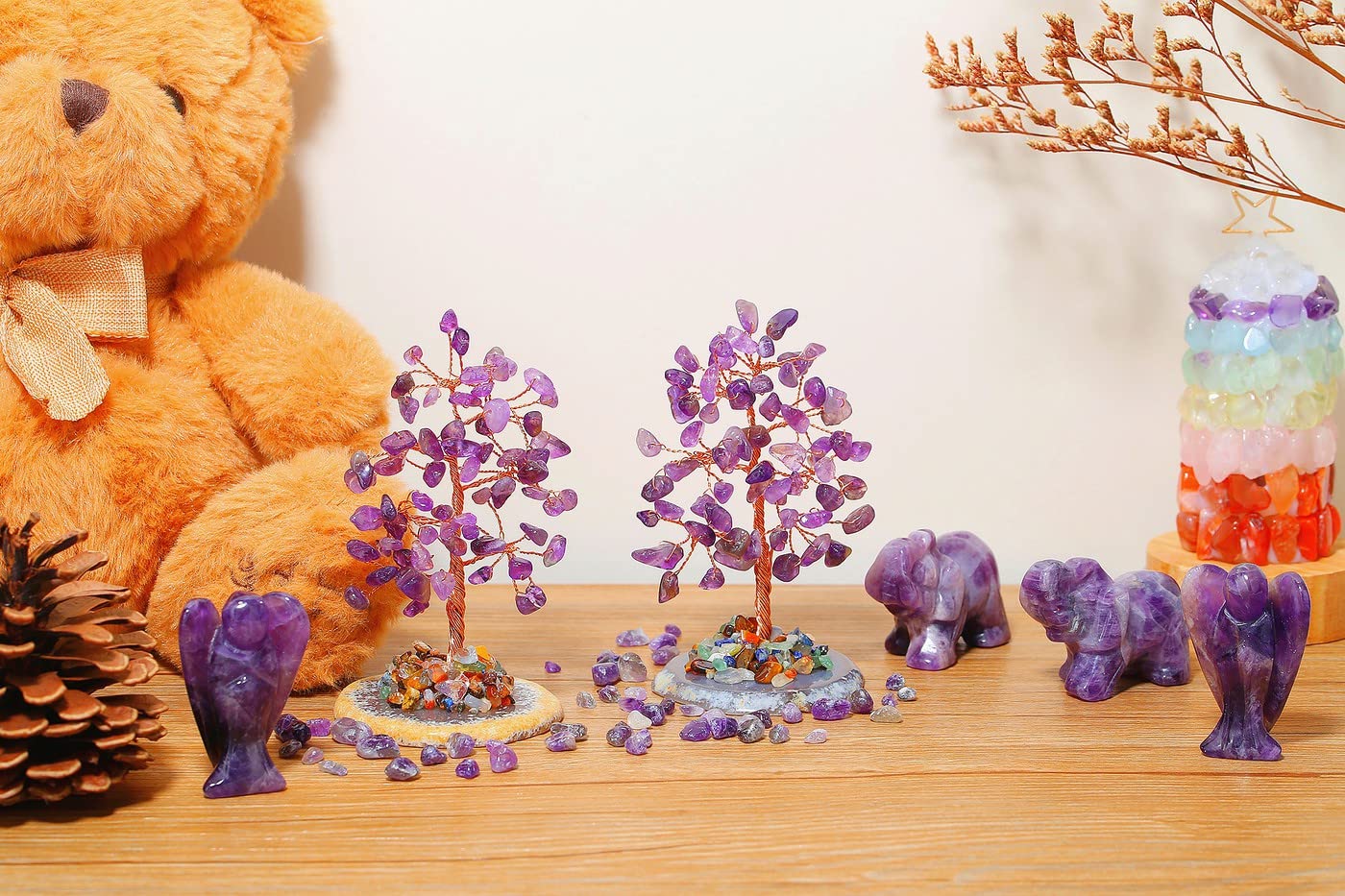 QINJIEJIE Amethyst Crystal Tree Natural Crystals Tree Copper Wire Feng Shui Energy Gemstone Purple Home Room Office Decor Christmas Spiritual Purple Gift for Women Men