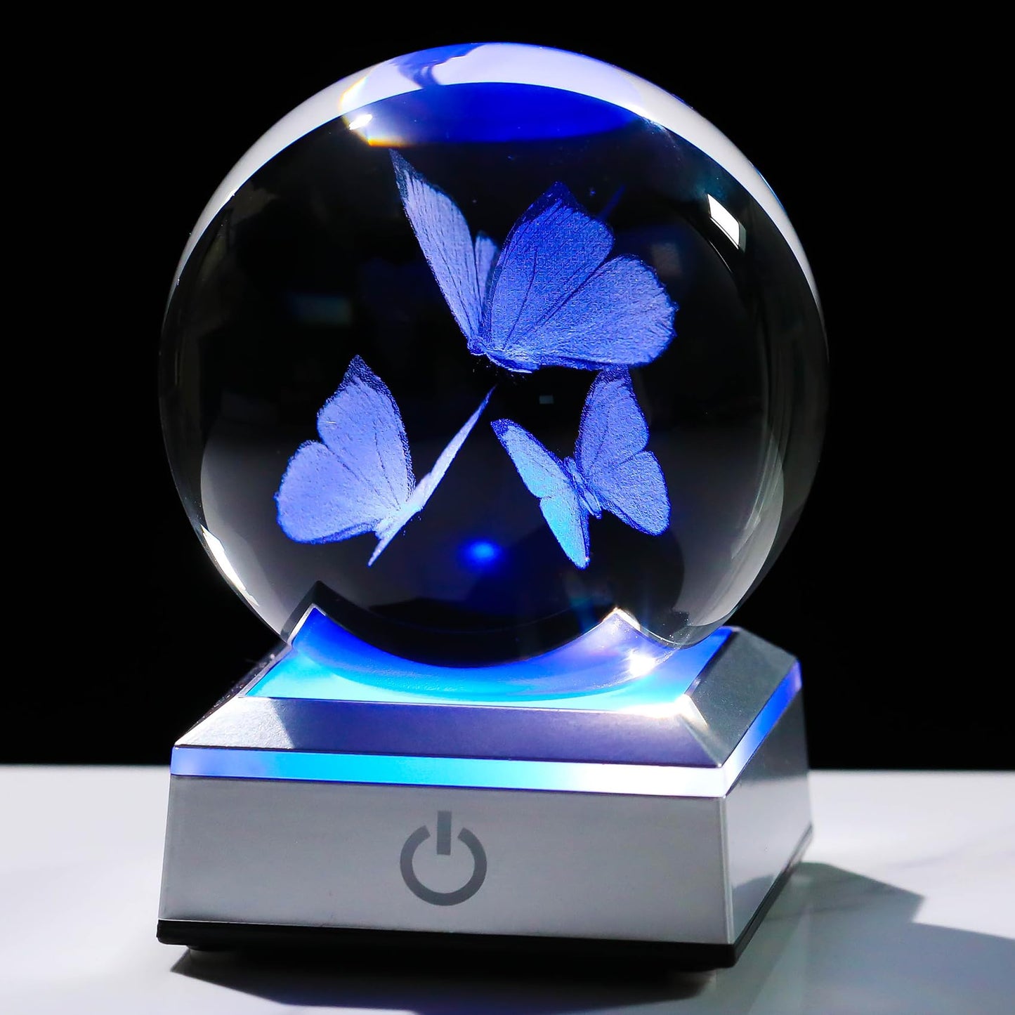 Movdyka 3D Butterfly Crystal Ball Figurine Glass Butterflies Gifts for Women Mom Best Friends Night Light Statue Decor Oranments Butterfly Lovers Gift for Birthday Mothers Day Christmas
