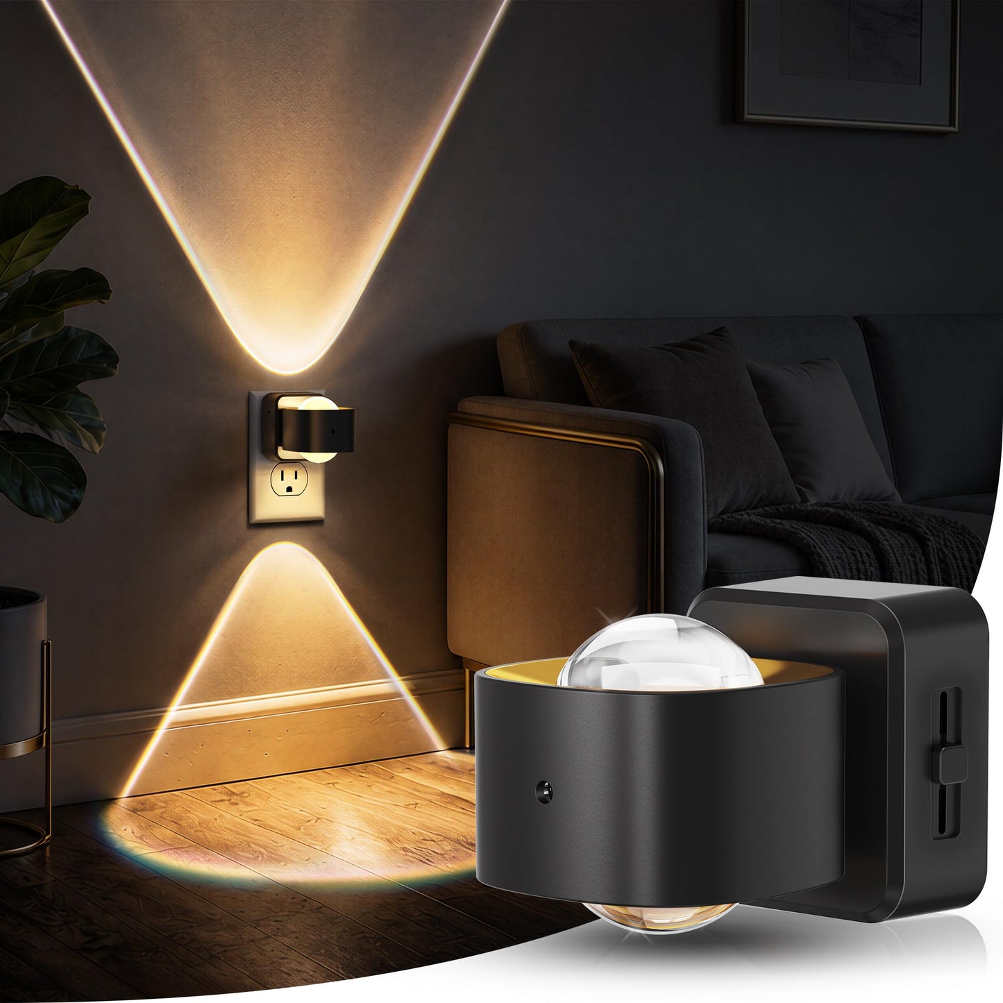 Briignite Night Light Projector, LED Night Lights Plug into Wall, 180° Rotating Night Light for Kids, Dusk to Dawn Sensor, 0-150LM Dimmable, Warm White Ambient Lighting for Bathroom, Gifts