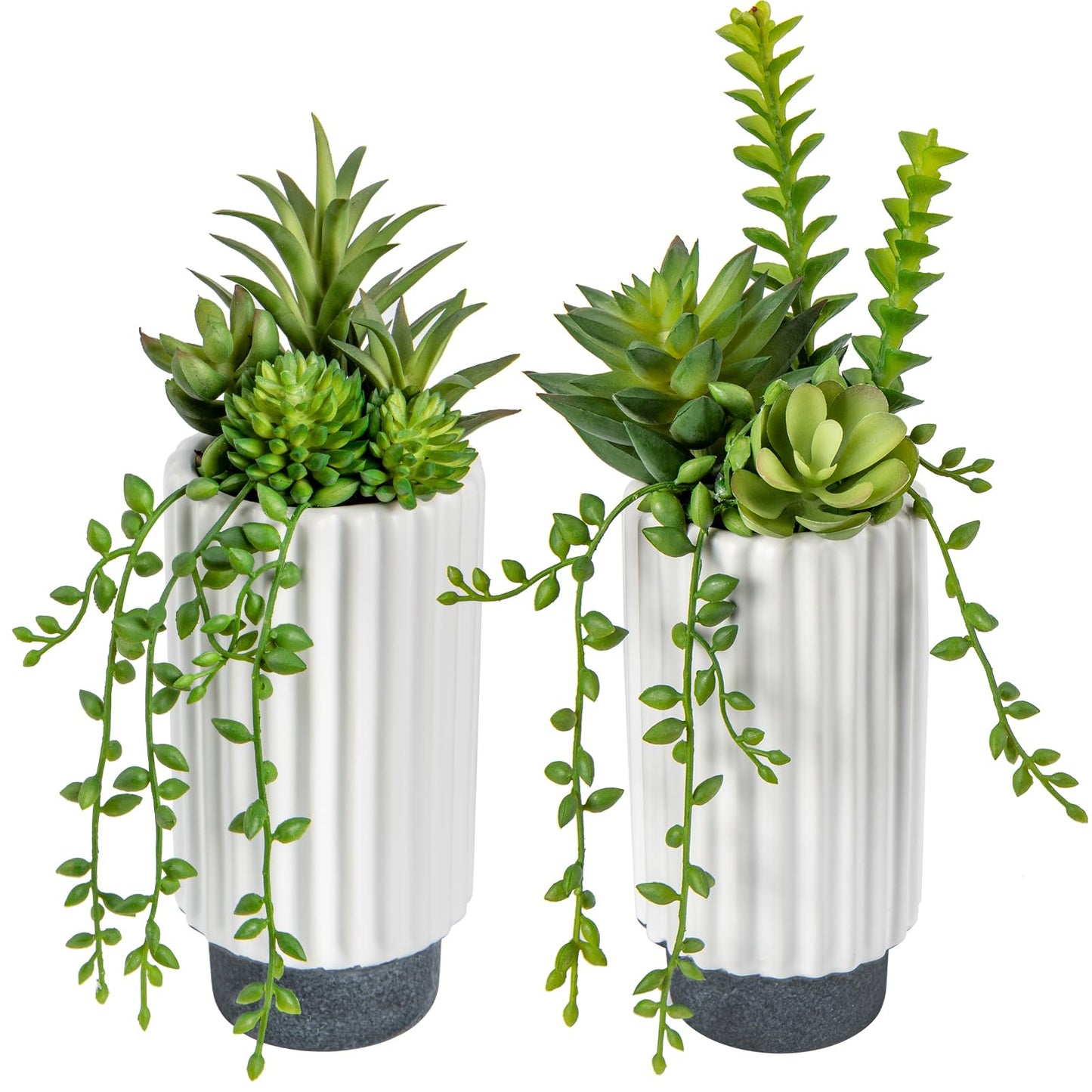 Hollyone Artificial Succulents Plants Set of 2 Faux Succulents 9" Fake Succulent Plants in Ceramic Pot Succulent Plant for Desk Modern Home Living Room Office Table Shelf Bathroom Decor
