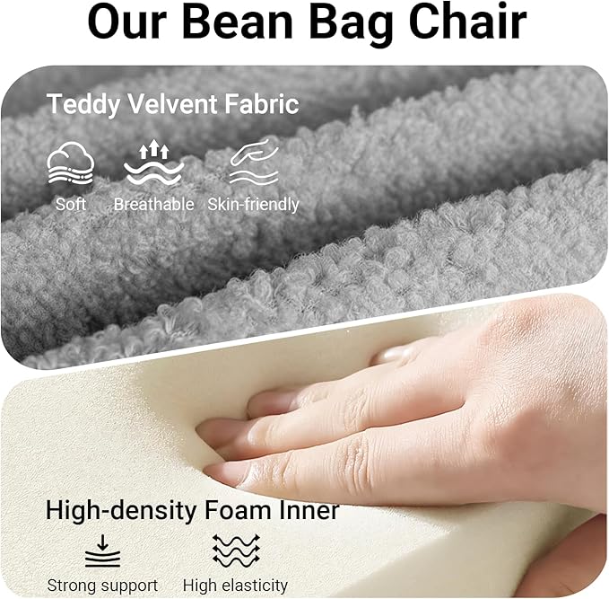 Giant Bean Bag Chair for Adults, Comfy Chair for Bedroom, Memory Foam Chair