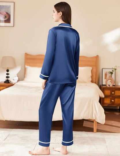 Ekouaer Satin Pajamas Set for Women Long Sleeve Pants Pj 2 Piece Lounge Set