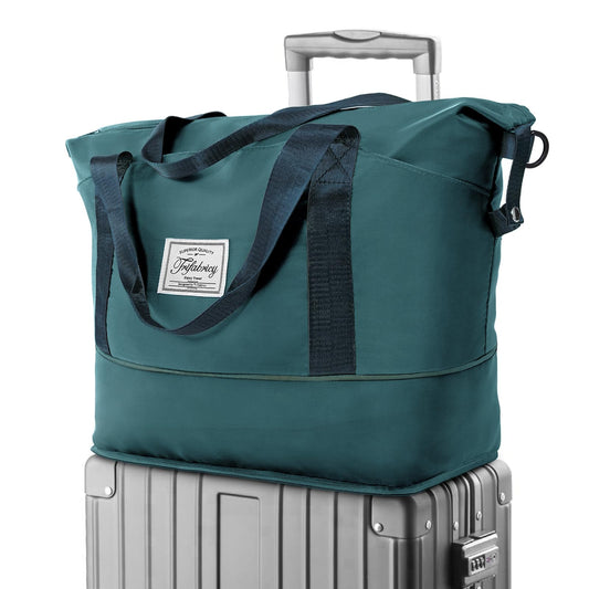 Travel Duffel Bag - Large Shoulder Weekender Overnight Bag, Carry on Bag with Wet Pocket, Waterproof Expandable Duffel Bag with Trolley Sleeve, Sports Tote Gym Bag for Women, Peacock blue