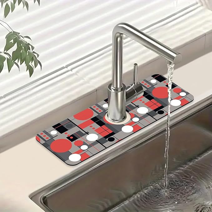 Abstract Geometric Sink Faucet Absorbing Mat Vintage Tile Super Absorbent Fast