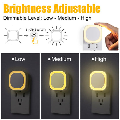 2 Pack Plug in Amber Night Light, Auto Dusk to Dawn, Soft Glow, Dimmable, Diffused Light, LED Lights for Bedroom, Kids, Bathroom, Sleep, Baby Nursery, Toddler, Hallway, Kitchen, Home Decor