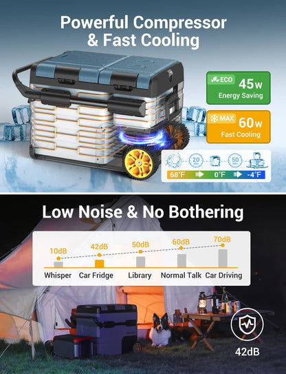 Rock&Rocker 12 Volt Car Refrigerator,59 Quart (55L) 12v Portable refrigerator,Car Fridge Freezer, -4℉-68 Car Cooler 12/24V DC and 100-240V AC for RV, Outdoor Camping APP Control