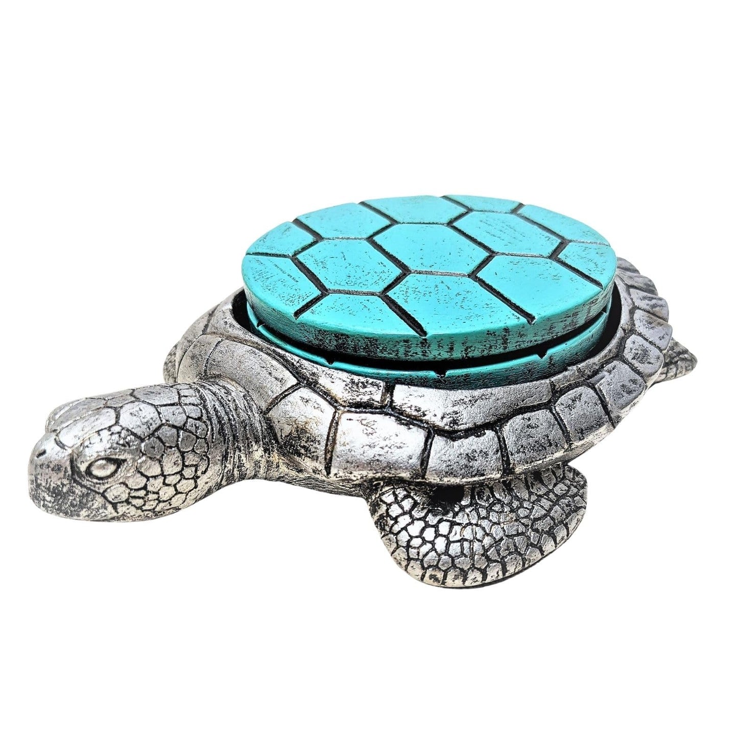 Sea Turtle Coaster Set with Holder – 4 Nautical, Ocean, and Tropical Silver & Turquoise Resin Coasters – Coastal Beach Home, Bar, Kitchen, or Dining Room Décor – Ideal Gift for Sea Life Lovers
