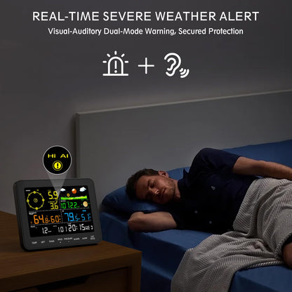 Home Weather Station Wireless with Rain Gauge, Indoor Outdoor Thermometer, Humidity, Barometric Pressure, Forecast, Moon Phase, Bedroom Alarm (No WiFi)