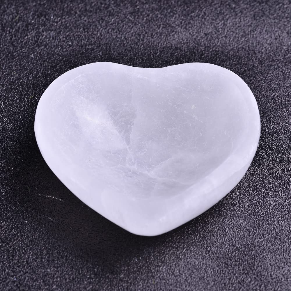 JIC Gem Heart Shape Selenite Crystal Bowl Moroccan Selenite Plate for Cleansing and Recharging Crystals and Healing Stones 4 Inch