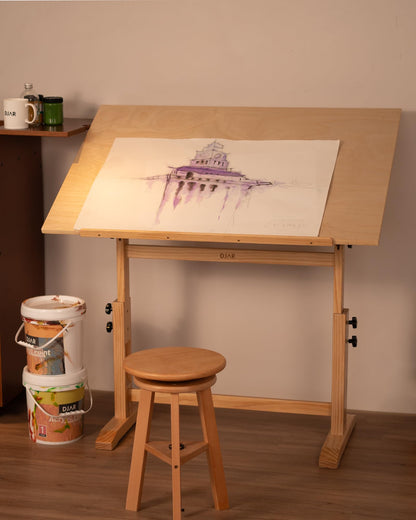 DJAR Adjustable Wooden Drawing Table, 42"x30" Artist Drafting Desk for Painting, Sketching, Writing, Natural