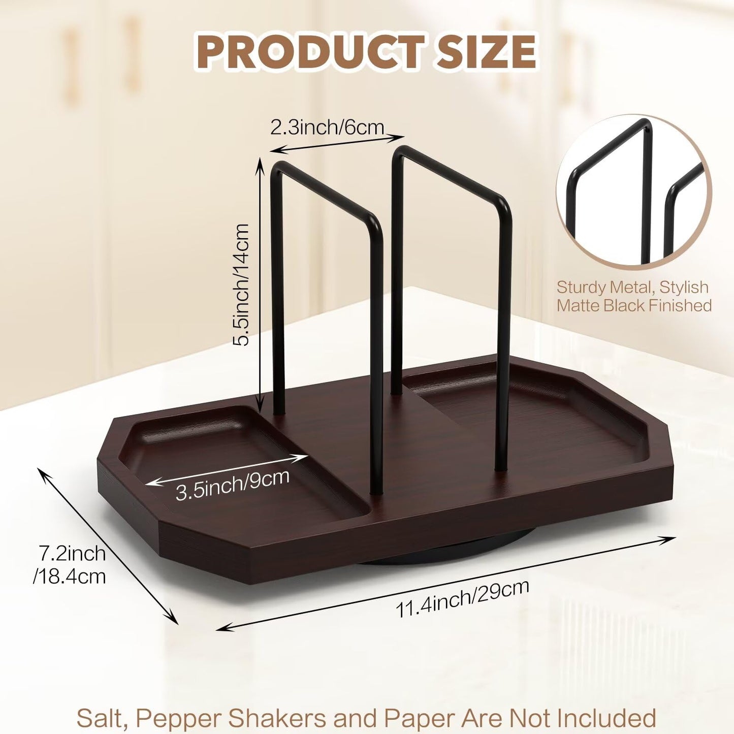 FODIENS Napkin Holder for Table, Rotating Napkin Dispenser with Salt and Pepper Shakers Storage, Standing Paper Napkin Organizer for Kitchen Dining Table Decor (1, Brown)