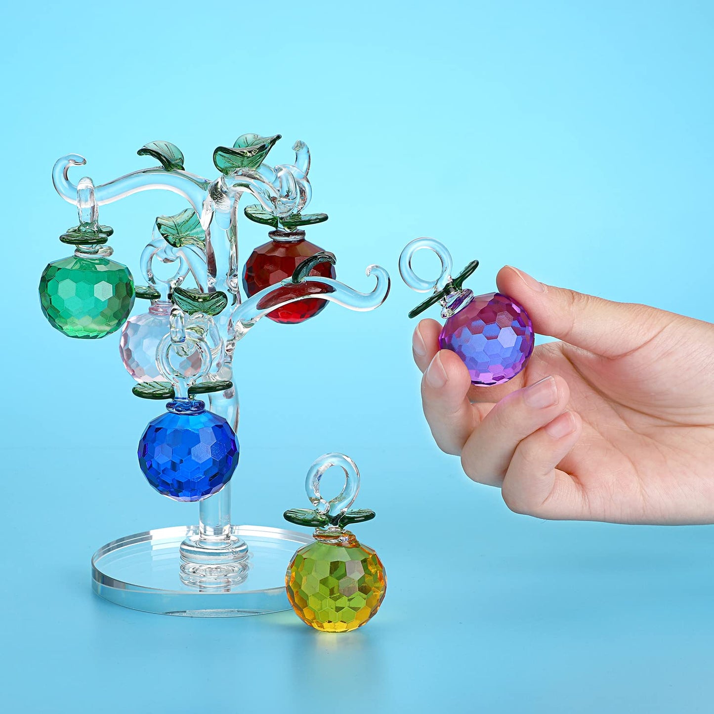 OwnMy Crystal Apple Tree Ornament Artificial Apple Tree Figurine Decorative Apple Tree Collectible, Glass Apple Tree Paperweight Table Decoration Centerpiece for Living Room Home Office Birthday Gift