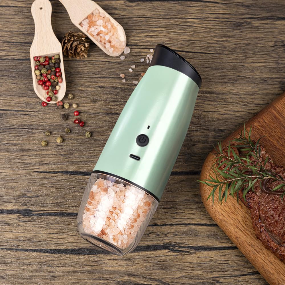 2 PCS Rechargeable Gravity Electric Salt and Pepper Grinder Set Shakers Automatic Grinders Adjustable Coarseness Mill Grinder Set with 3.5oz 90ml Capability size 2.4x7 inches Charging By USB