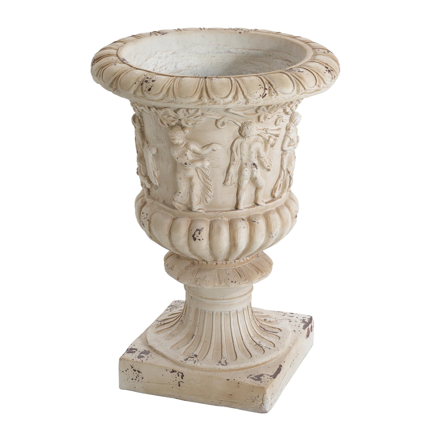 PETALORE Antique White Urn Planter, 27" Tall Large Urn Planter Outdoor for Garden Patio or Front Porch, Hand-Painted Magnesium Oxide Urns Flower Pot with Drainage Hole, No Assembly Needed
