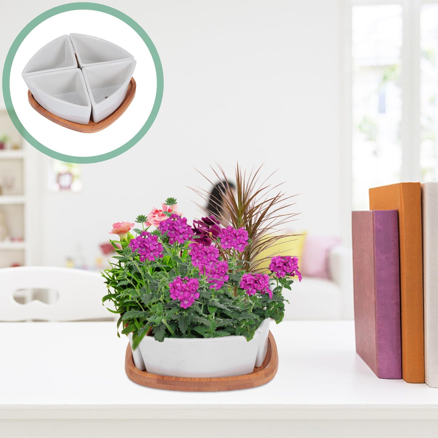 NULYLU 4pcs Mini Ceramic Succulent Flowerpot Set with Saucers, White Desktop Planters for Indoor Gardening and Small Plant Pots