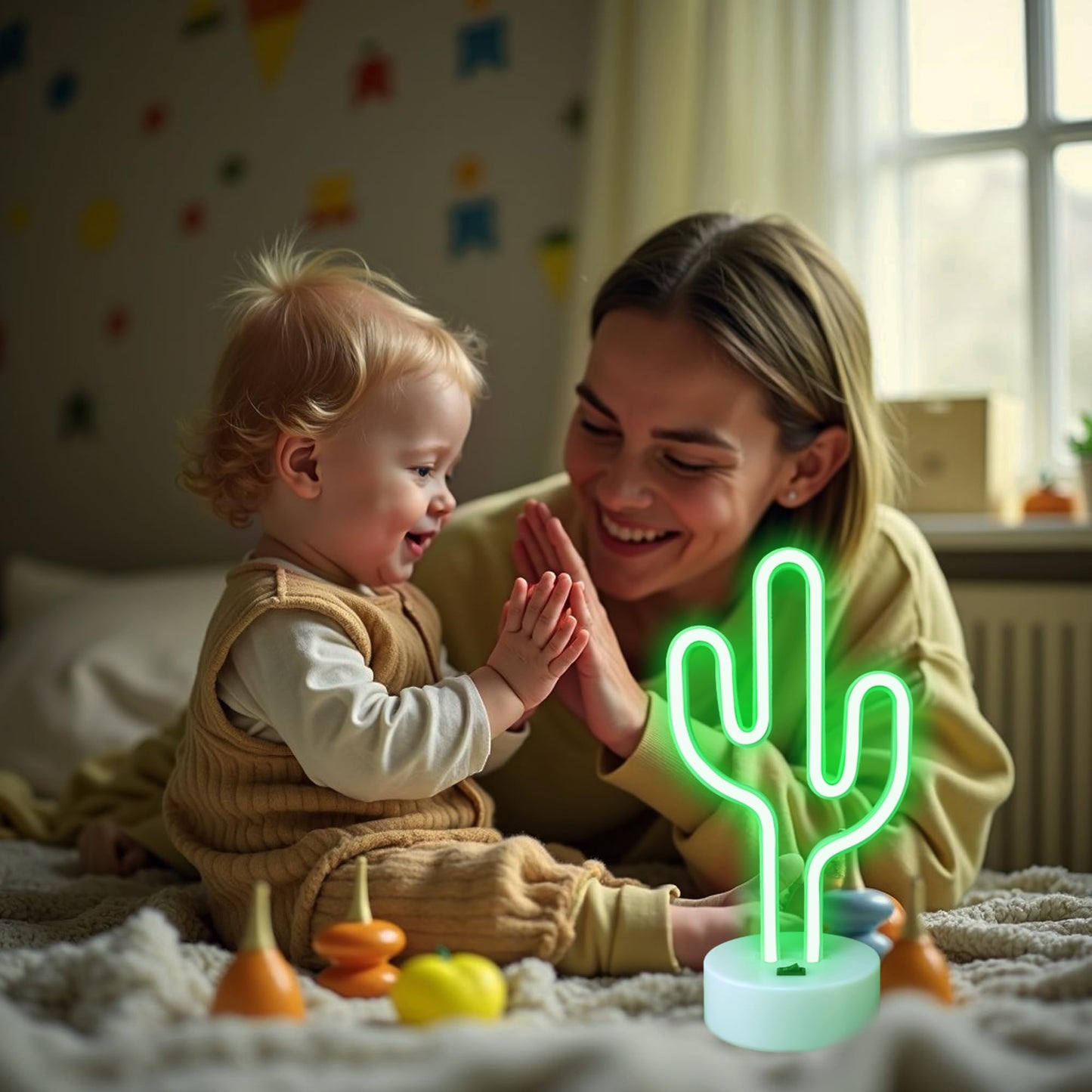 Green Cactus Neon Lights with Holder Base, Cactus Neon Signs for Bedroom, Tabletop, Bar, Birthday, Christmas Decor, Luau Summer, Mexican Party, Battery/USB Powered LED Night Light Children Gift