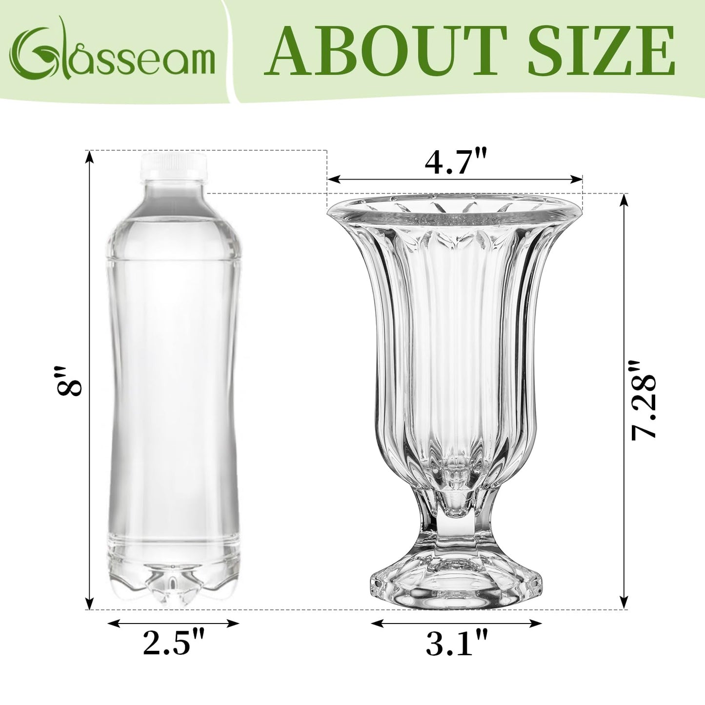 Glasseam Crystal Vases for Flowers, 7.5in Tall Vase Set of 6, Clear Glass Compote Vases and Ribbed Pedestal Bowls for Living Room Decorations Dining Table Home Decor