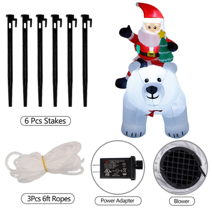 DR.DUDU 6 Ft Christmas Inflatable Santa Claus with Polar Bear and Christmas Tree, Build-in LED Lights Blow up Xmas Inflatables Decoration for Yard Garden Lawn Holiday Party