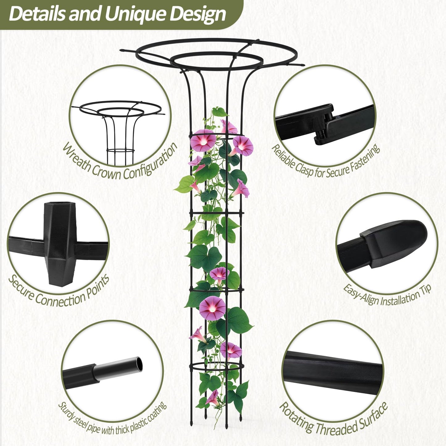 Trellume Trellis for Climbing Plants Outdoor - 69"(H), Expandable and Rust-Proof Metal Plant Support, Easy Installation, Garden Trellis for Potted Roses, Vines, Jasmine(1 Pack)