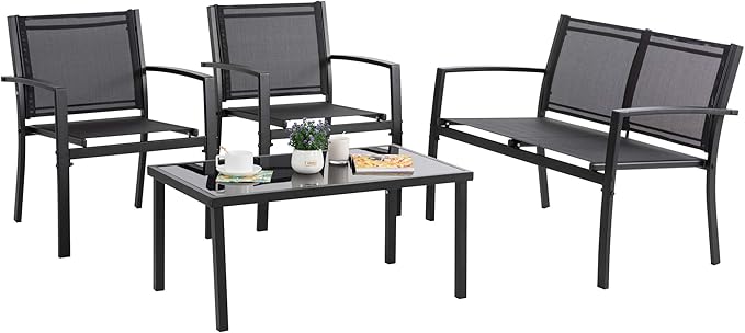 Vongrasig 4 Pieces Patio Furniture Sets, Outdoor Patio Conversation Sets