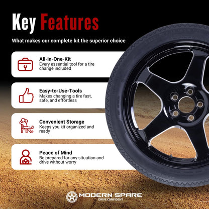 Modern Spare - Fits 2017-2026 Jeep Compass - Complete Compact Spare Tire Kit With Carrying Case