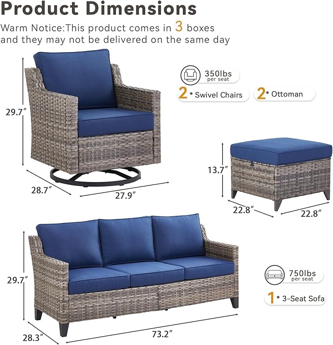 Outdoor Patio Furniture Set-5 Pieces All-Weather Wicker Outdoor Furniture