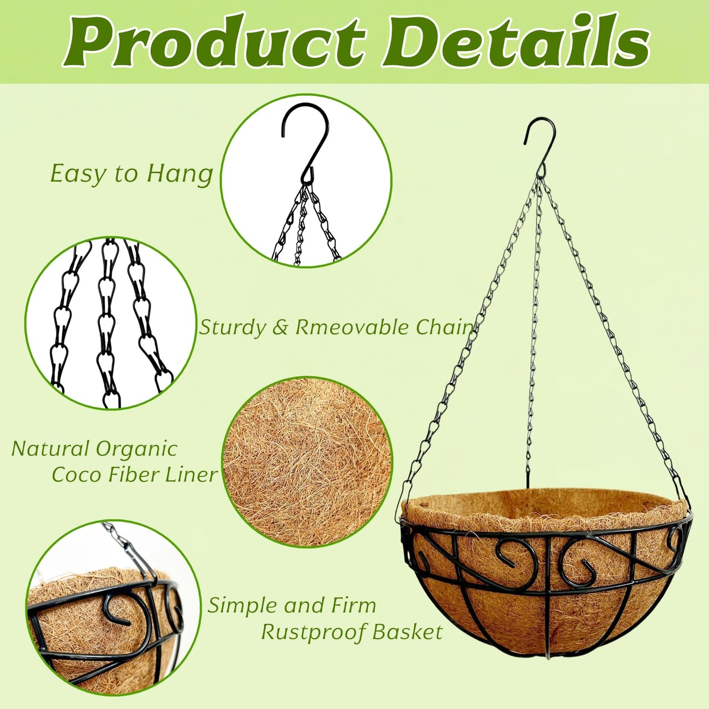 hodooly Hanging Planters for Outdoor Plants,12 inch 2 Pack Hanging Planters Basket with Coco Liners, Hanging Baskets Flower Pots for Patio,Garden, Deck, Porch Plants