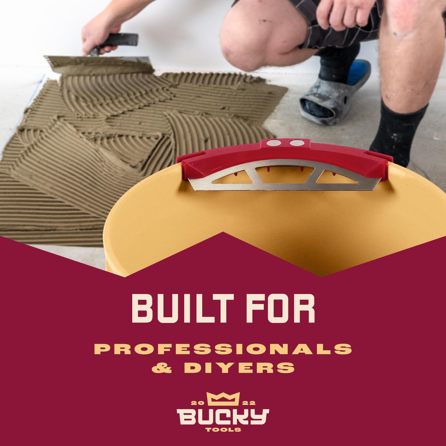 Bucky Tools Bucky Scrape – Universal 5-Gallon Bucket Trowel Scraper for Tile Work, Stainless Steel Edge Preserves Wet Mix And Reduces Waste, Magnetic Holder Secures Tools