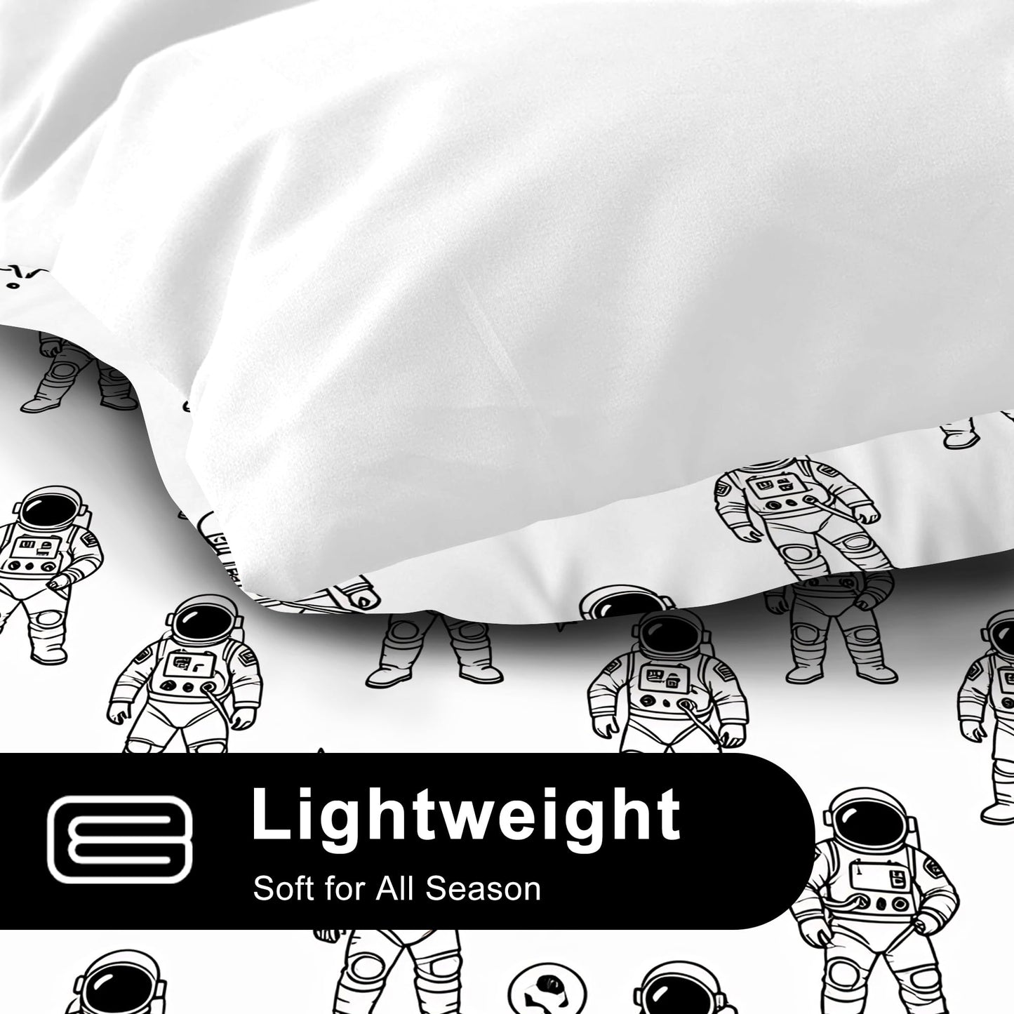 VTKON Black and White Astronaut 3Pcs Comforter Set for Boys, Full Size Spaceman and Star Bedding Set, Line Print Galaxy Bed Sets for Kids Bedroom with 2 Pillowcases