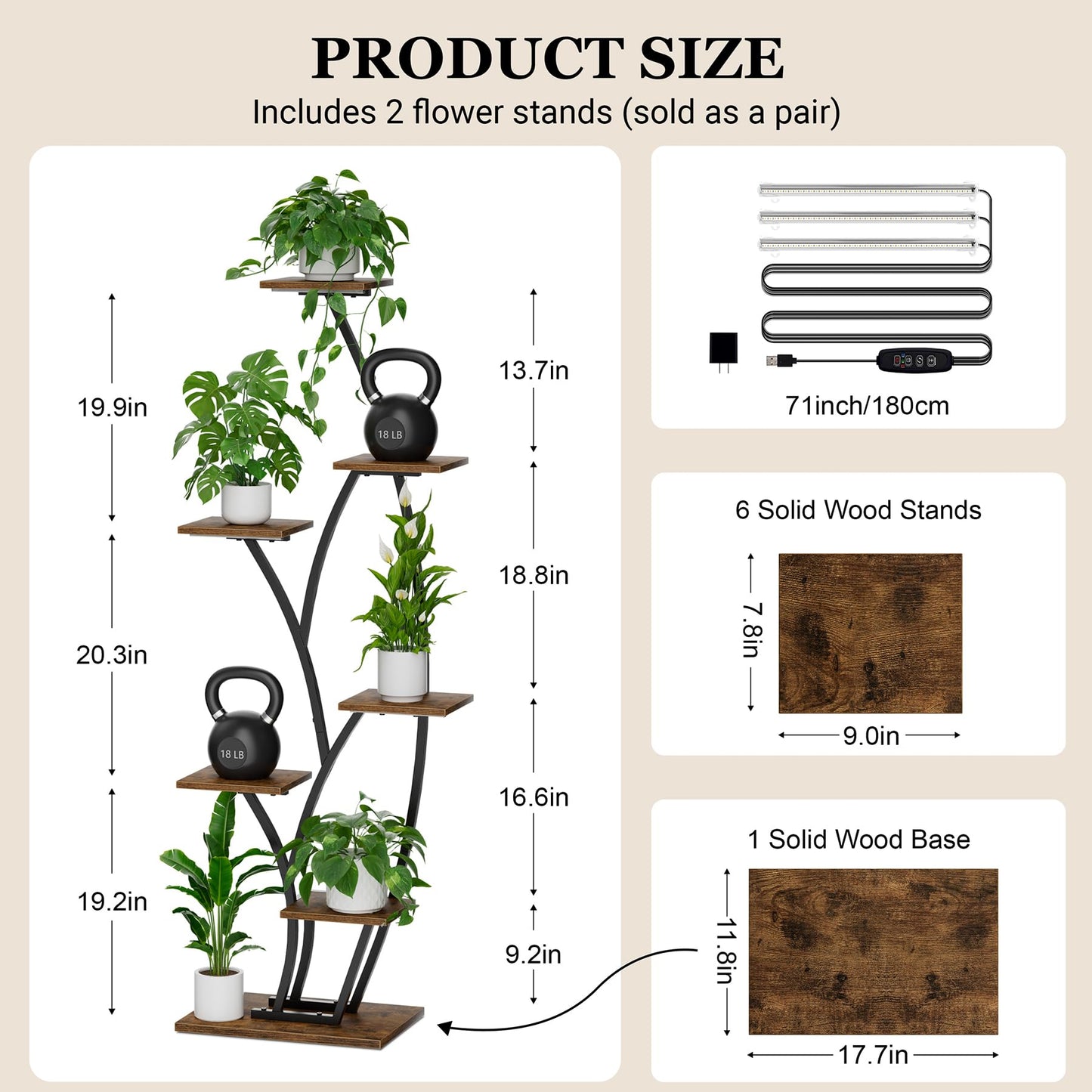 Plant Stand Indoor with Grow Lights - Lighted Indoor Plant Shelf Tall, 61" 7 Tier Large Plant Stands for Indoor Growing, 2 Pack Corner Flower Shelves, Half-Moon Metal Holder for Home Living Room Black