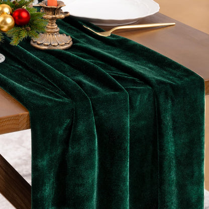 Socomi Green Velvet Christmas Table Runner Cloth Decor 20 x 120 Inches 10ft Fabric Emerald Green Luxurious Thanksgiving Wedding Runner for New Year Bridal Shower