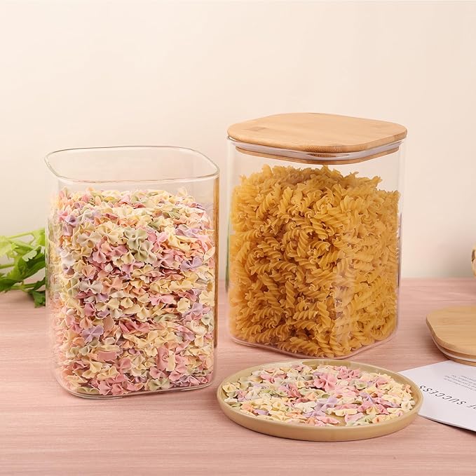 Glass Food Storage Jars 3.6 Qt Set of 2, Glass Storage Containers Clear Glass