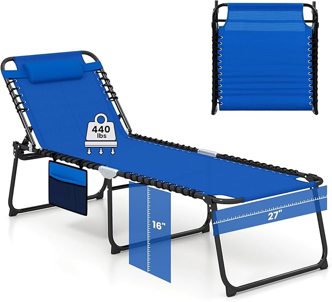 GYMAX Lounge Chair for Outside, 440lbs 27” Oversize Folding Beach Tanning
