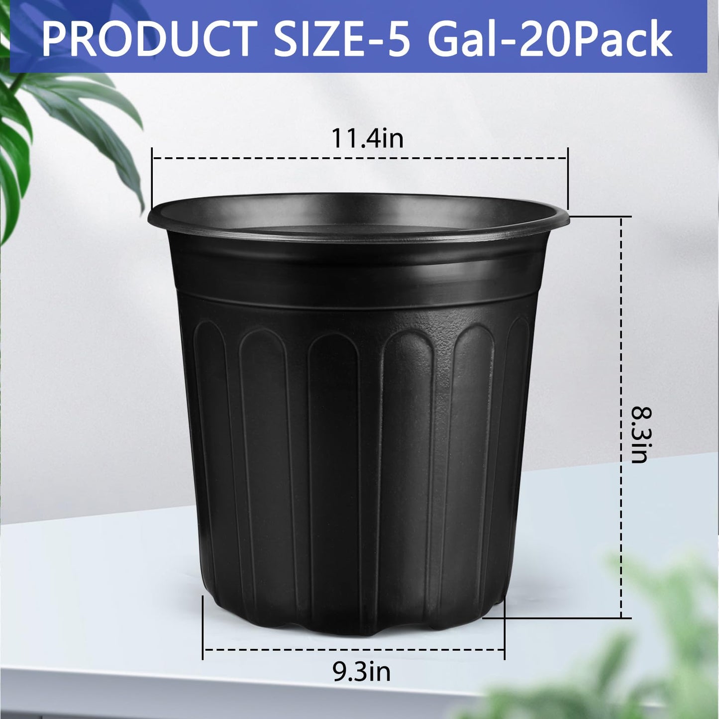 HQAUT 5 Gallon Pots for Plants, 11.4 Inch Gallon Nursery Pots with Drainage Holes, 5 Gallon Plastic Plant Pots for Cuttings, Seeding, Succulents, Transplanting