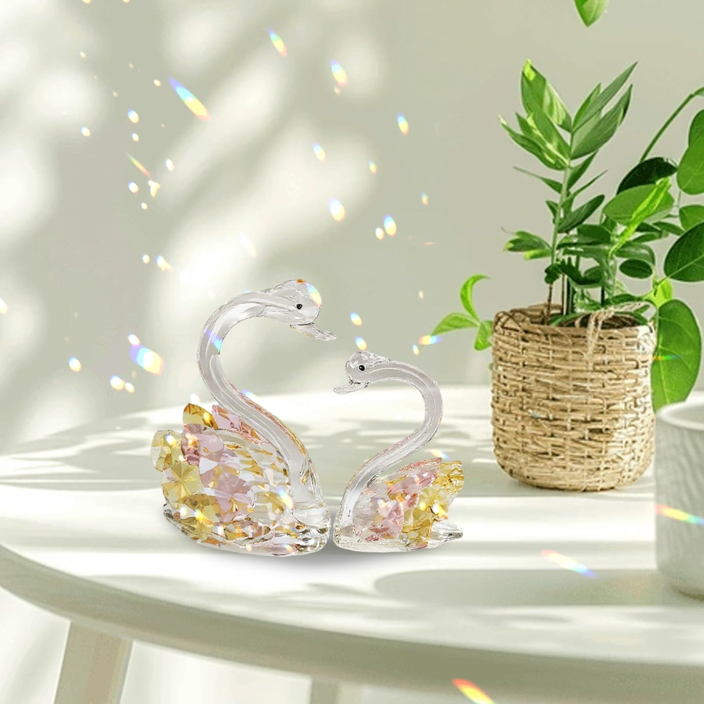 Venusorn Handcrafted Crystal Swan Figurine Sculpture with Accents, Decorative Glass Collectible,Birthday, Party, Study Room, Window, Gift (Pastel Yellow)