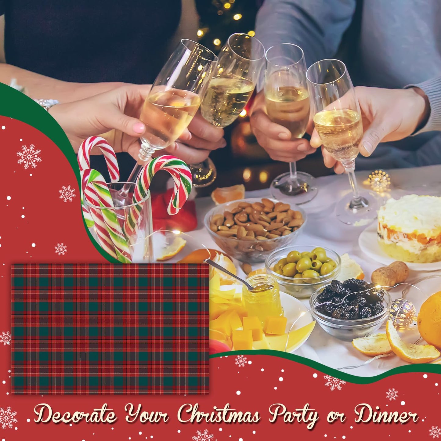 Red Plaid Christmas Placemats Set of 4 Winter Gifts for Christmas Women Rustic Holiday Placemats Decor for Xmas Party Outdoor Home Kitchen Dining Recyclable Table Mats 12x18 inch - DH730