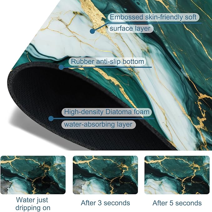 Green Marble Sink Faucet Absorbing Mat Liquid Gold Marble Super Absorbent Fast