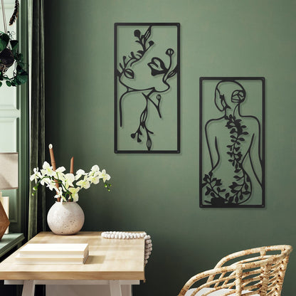 Cindeer 4 Pcs Metal Wall Art Decor Minimalist Abstract Woman Wall Art Line Drawing metal line art Home Hanging Art Decor for Bedroom Kitchen Bathroom Living Room(Fresh,Black)