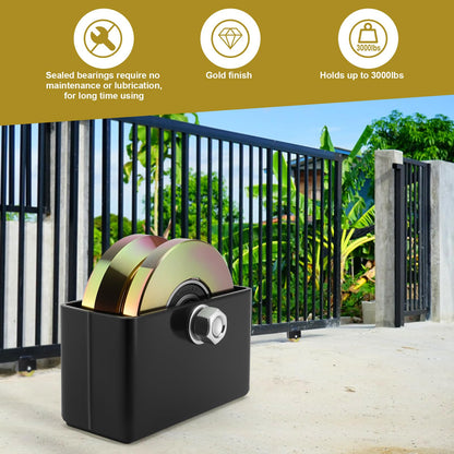 Soiiw 4" V Groove Sliding Gate Rollers Wheel 2 PCS Slide Wheels 1-3/4" Width 45# Solid Steel with Welded Bracket Double Bearing 3000 Lbs Capacity for Driveway Fence & Industrial Sliding Gates