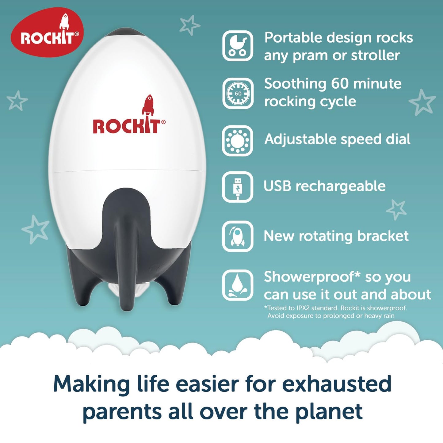 Rockit Rocker Rechargeable - Baby Sleep Aid Gently Rocks Any Stroller or Buggy, Adjustable Speed with 60 Minute Timer - Buggy Rocker - Fits All Pushchairs & Prams to Create a Baby Bouncer