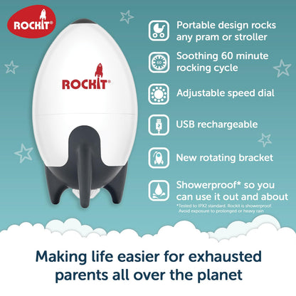 Rockit Rocker Rechargeable - Baby Sleep Aid Gently Rocks Any Stroller or Buggy, Adjustable Speed with 60 Minute Timer - Buggy Rocker - Fits All Pushchairs & Prams to Create a Baby Bouncer