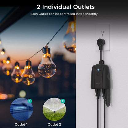 Outdoor Smart Plug Waterproof, TESSAN WiFi Smart Outlet Switch with 3 Individual Sockets Compatible with Alexa Google Home, Remote Control and Timer Function, 2.4GHz Wi-Fi Only