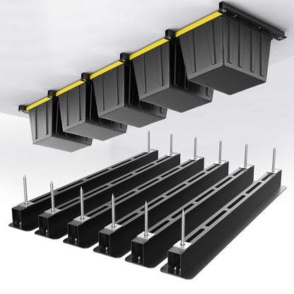 EVERHANGER Ceiling Storage Rack, Heavy Duty Overhead Garage Storage Rack, Adjustable Ceiling Bin Storage System, 6 Sets for 5 Bins, 26 Inch