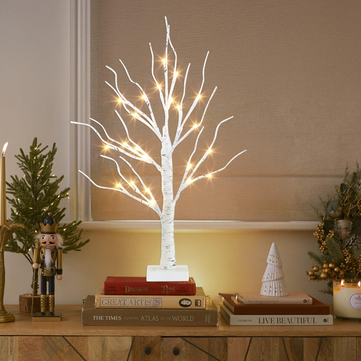 PEIDUO Artificial Tree for Christmas Decorations, 2FT Birch Tree with LED Lights, Warm White Fairy Lights Spirit Tree Lamp for Home Indoor Tabletop Centerpiece, Battery Powered, Timer
